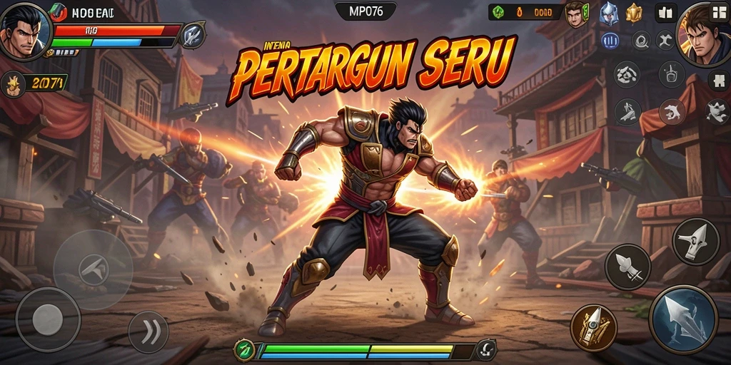 Tampilan aksi seru dalam gameplay fighting MPO76 yang mendebarkan.