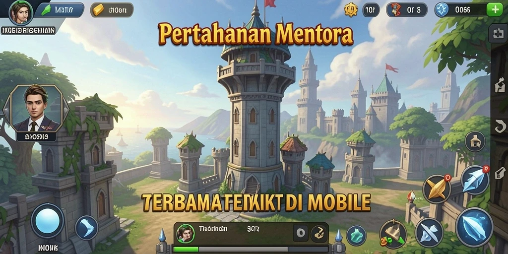 Menampilkan gameplay N06 dengan menara pertahanan melawan gelombang musuh.