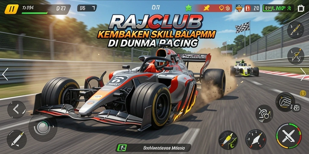 Tampilan gameplay mendebarkan dari RAJACLUB yang menunjukkan aksi balapan sengit.