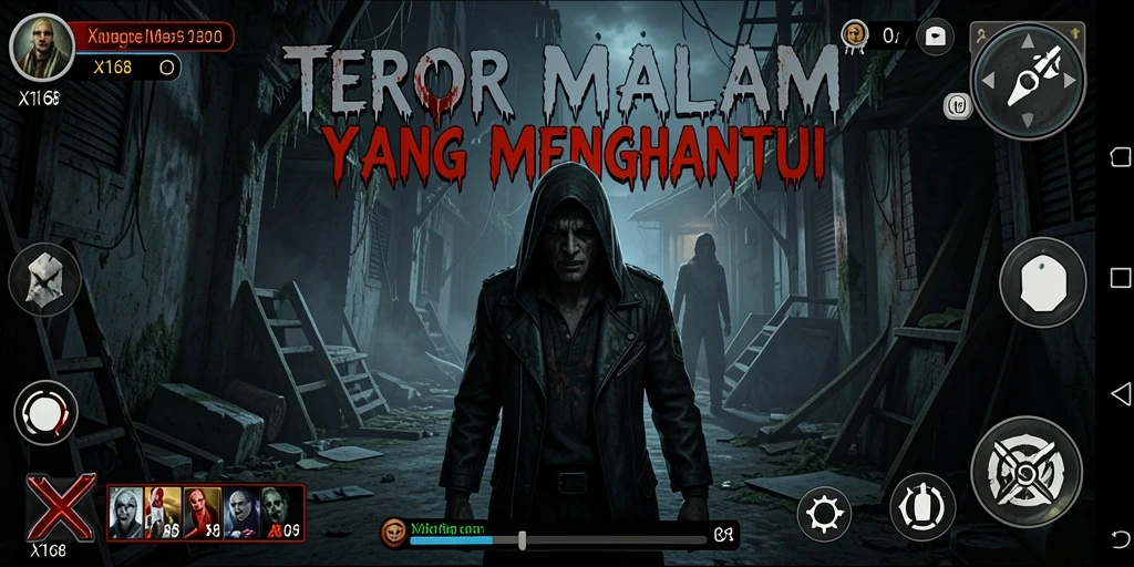 Screenshot gameplay X168 menampilkan momen mencekam dalam suasana Horror.